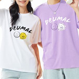 남녀공용 루즈핏 해피 프린팅 반팔티