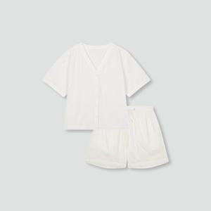 [JAJU/자주] 여 시어서커 브이넥 3부 파자마 세트_화이트