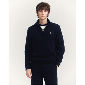 헤지스 남성 24FW 반값세일스테디셀러 네이비 단색 면 반집업긴팔티셔츠 WHTS4D401N3