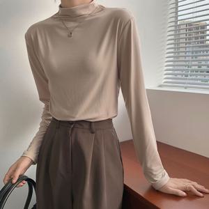 폴라티 베이직 무지 반폴라 스판 레이어드 긴팔 티셔츠