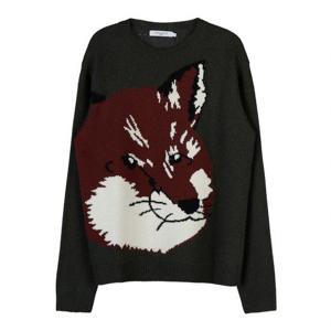 [메종 키츠네] 남성 빅 폭스 헤드 울 니트 JM00527KT1006 KG