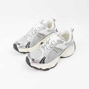 [신난다슈]여성 스니커즈 5cm 키높이 운동화 소가죽 발편한 쿠션 매쉬 콤비 AG247647 실버