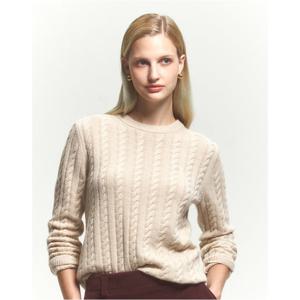헤지스 여성 24FW 클리어런스캐시미어 라이트베이지 케이블 라운드넥 스웨터 HSSW4DC85I1