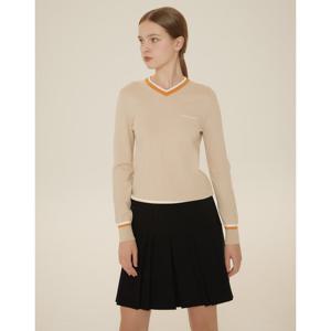 헤지스 골프 여성 24FW 가격인하베이지 여성 R/P소재 브이넥 긴팔 풀오버 니트 HWSW4C611I1