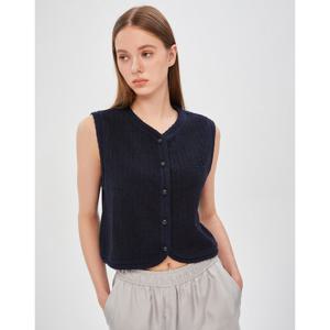 질스튜어트 뉴욕 여성 24FW 네이비 레터링 로고 자수 코튼혼방 니트베스트 JSSW4D120N2