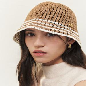 [헤지스] 베이지 스트라이프 면혼방 벙거지모자[HILG5E119I3]