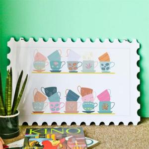 아트박스/꾸밈 nq864-행잉액자_커피잔일러스트(우표가로대형)