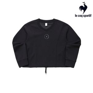 [르꼬끄] 여성 모달 더블텐션 루즈핏 V넥 맨투맨 QQ322OFS81_BLK