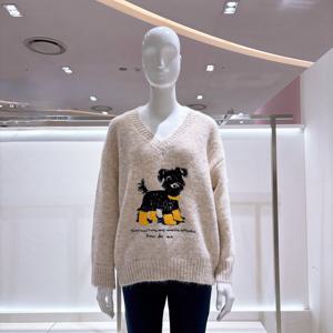 [비지트인뉴욕] 브이넥 퍼피 루즈핏 긴팔 니트 VBBLK63