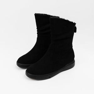 [신난다슈] 여성 미들부츠 5cm 여자 키높이 털 방한 미디 부츠 퍼 통굽 스웨이드 LD256376 블랙