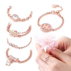 14Kgp큐빅 로즈골드 체인반지 택1