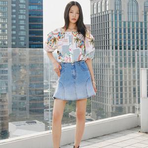 [에고이스트][CAPSULE LINE] 오비장식 포인트 그라데이션 데님 스커트 ER3DS760