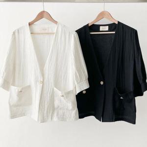 [강물처럼]빅사이즈린넨재킷 U258L504 제인핀넨반팔퍼프자켓 GO