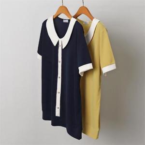 [강물처럼]빅사이즈사랑해요 J256L208 카라배색진주반팔티 OL (8