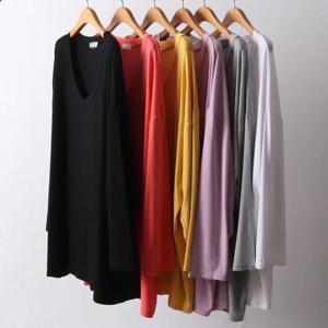 [강물처럼]빅사이즈스판티 I268L504 실키브이넥긴팔티셔츠 RA (3