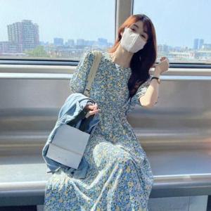 여자원피스 여성 블루 플라워 반팔 원피스 HH-D33