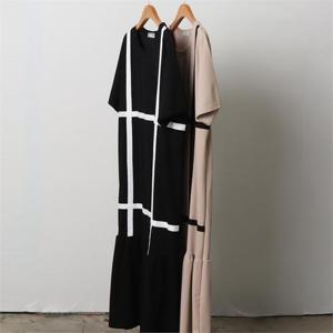 [강물처럼]빅사이즈사랑해요 I982L207 줄배색셔링스판원피스 BE