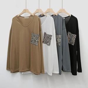 [강물처럼]빅사이즈스판티 K337L505 호피포켓긴팔티셔츠 NO (340