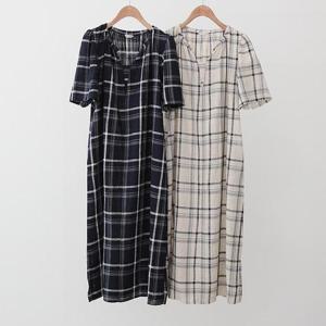 [강물처럼]빅사이즈체크원피스 P489L505 빅체크밴딩셔링넥원피스