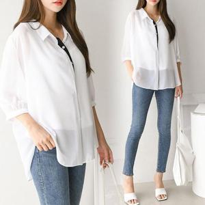 [강물처럼]위쉬몰 IR 쉬폰나시배색블라우스(E279H504) 빅사이즈