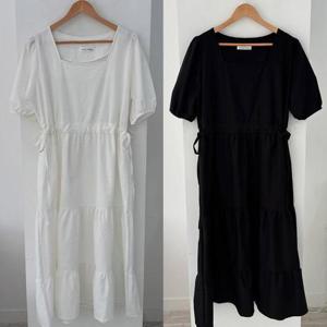 [강물처럼]빅사이즈반팔원피스 U390L504 허리조절러플캉캉원피스