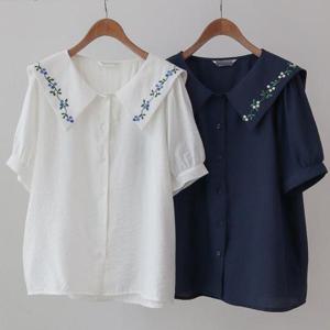 [강물처럼]빅사이즈카라블라우스 S013L504 꽃자수카라반팔블라우