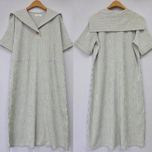 [강물처럼]빅사이즈줄지원피스 U471L505 마린스트라이프단추원피