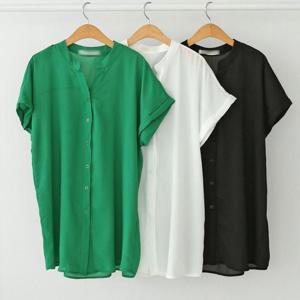 [강물처럼]빅사이즈반팔블라우스 P265L505 롤업캡소매오픈블라우