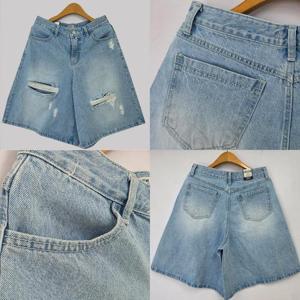 [강물처럼]빅사이즈청반바지 U460L505 더티와이드데님반바지 LO