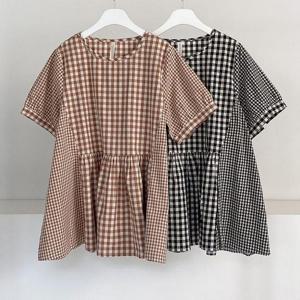 [강물처럼]빅사이즈반팔블라우스 E297L505 웨하스체크면블라우스