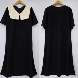 [강물처럼]빅사이즈반팔원피스 U409L504 퓨어감성배색카라원피스