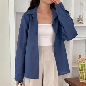 [강물처럼]아이우먼 심플린넨카라포켓셔츠 SSN044M207 빅사이즈