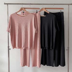 [강물처럼]빅사이즈사랑해요 K166L207 플리츠반팔티팬츠세트 BN