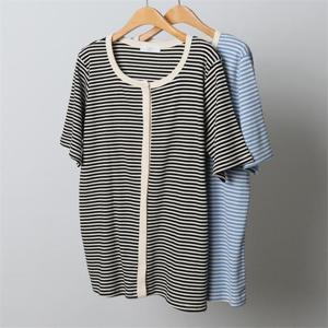 [강물처럼]빅사이즈사랑해요 I904L207 단가라배색반팔가디건 BE