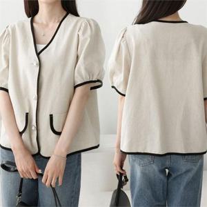 [강물처럼]위쉬몰 BN 브이넥배색린넨자켓(K099H206) 빅사이즈 (8