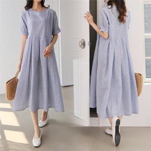 [강물처럼]위쉬몰 LY 얇은줄지핀턱롱원피스(K090H206) 빅사이즈