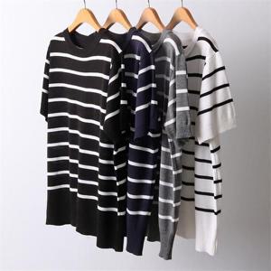 [강물처럼]빅사이즈사랑해요 I816L206 스트라이프니트반팔티 EB