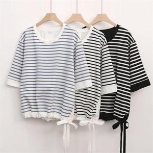 [강물처럼]빅사이즈사랑해요 G977L206 단가라리본반팔티셔츠 SR