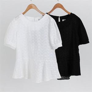 [강물처럼]빅사이즈사랑해요 E518L206 펀칭퍼프코튼블라우스 WB