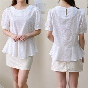 [강물처럼]위쉬몰 WB 펀칭프릴퍼프블라우스(E518H206) 빅사이즈