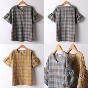 [강물처럼]위쉬몰 OL 체크프릴소매블라우스(I742H205) 빅사이즈