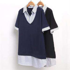 [강물처럼]빅사이즈사랑해요 5700L205 오픈 줄지 카라 셔츠 MN (