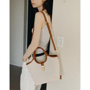 선물포장  (DCBA6E192IV) 아이보리 소가죽 배색 캔버스 토트백M