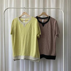 [강물처럼]빅사이즈사랑해요 G830L205 브이넥삼각단가라반팔 GO