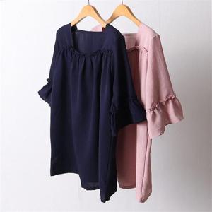 [강물처럼]빅사이즈사랑해요 D936L204 린넨유넥프릴블라우스 BG