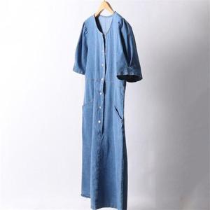 [강물처럼]빅사이즈사랑해요 I444L204 데님버튼반팔롱원피스 CH