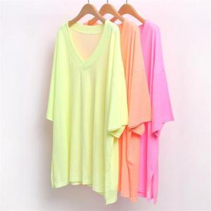 [강물처럼]빅사이즈사랑해요 5885L204 박시 형광 브이 반팔 KY (