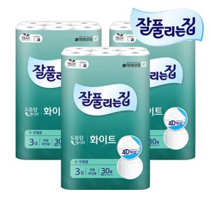잘풀리는집 화이트 두루마리휴지 화장지 3겹 28M 30롤 X 3개