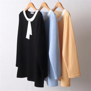 [강물처럼]빅사이즈사랑해요 I351L203 배색진주리본긴팔티 OL (8