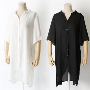 [강물처럼]빅사이즈사랑해요 E117L203 와이넥롱반팔블라우스 HG